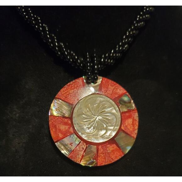 Necklace 17" and Earrings 2" set Red Corral Mother of pearl - Picture 3 of 6